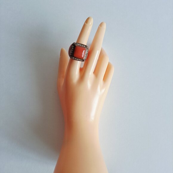 New Angelique de Paris Zircon & Resin Orange Square Ring Size 7 - Picture 10 of 12